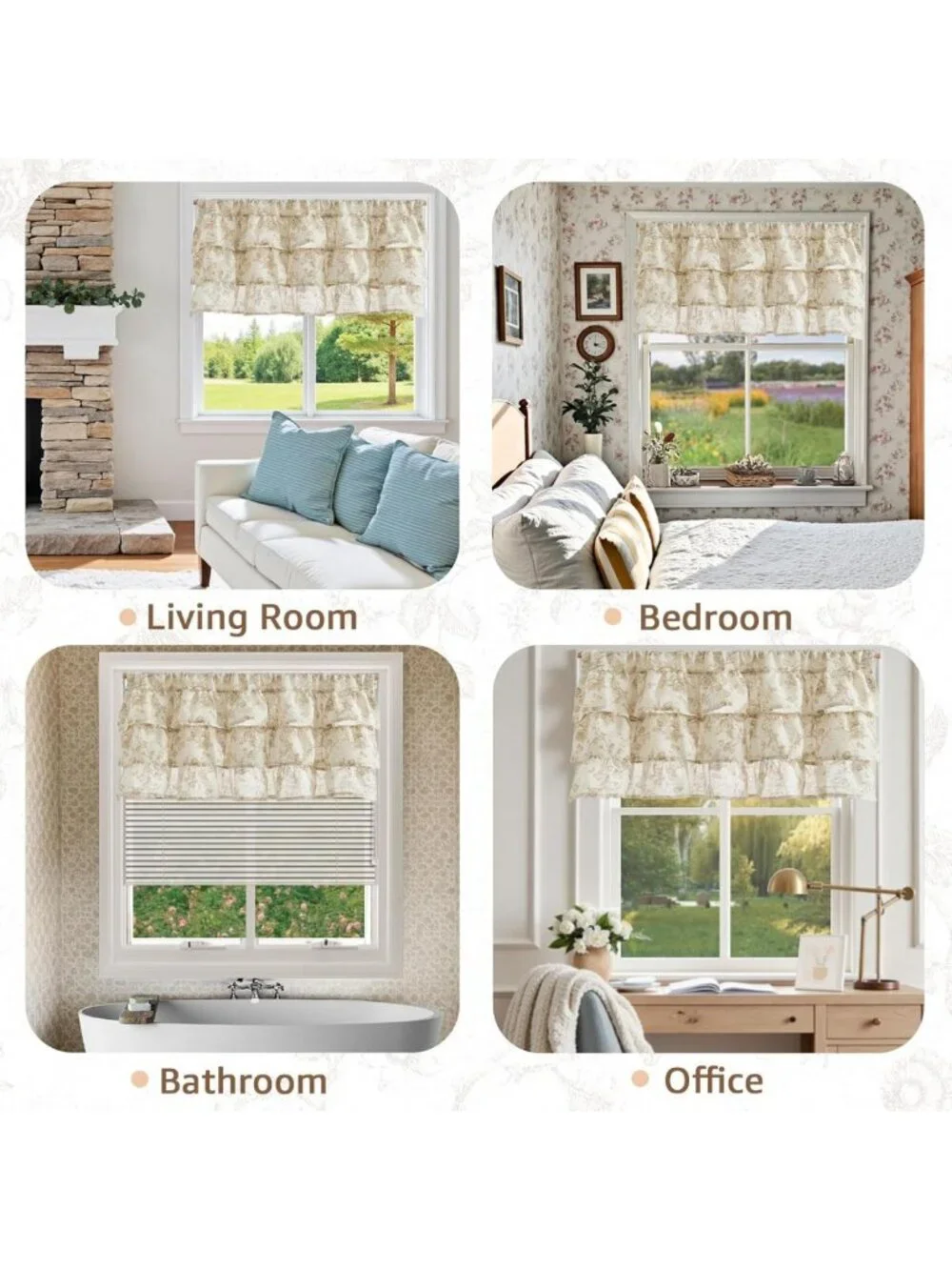 Ruffled Floral Valance Curtain - Shabby Chic Linen Window Treatment, 18